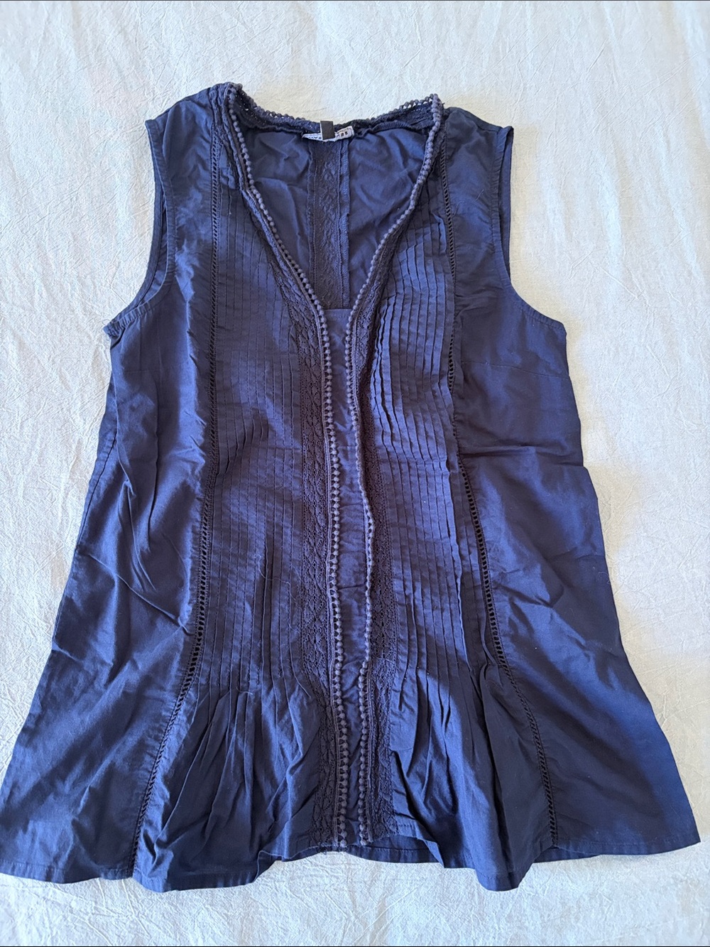 Warehouse Navy Pintuck & Lace-Trim Sleeveless Camisole Top